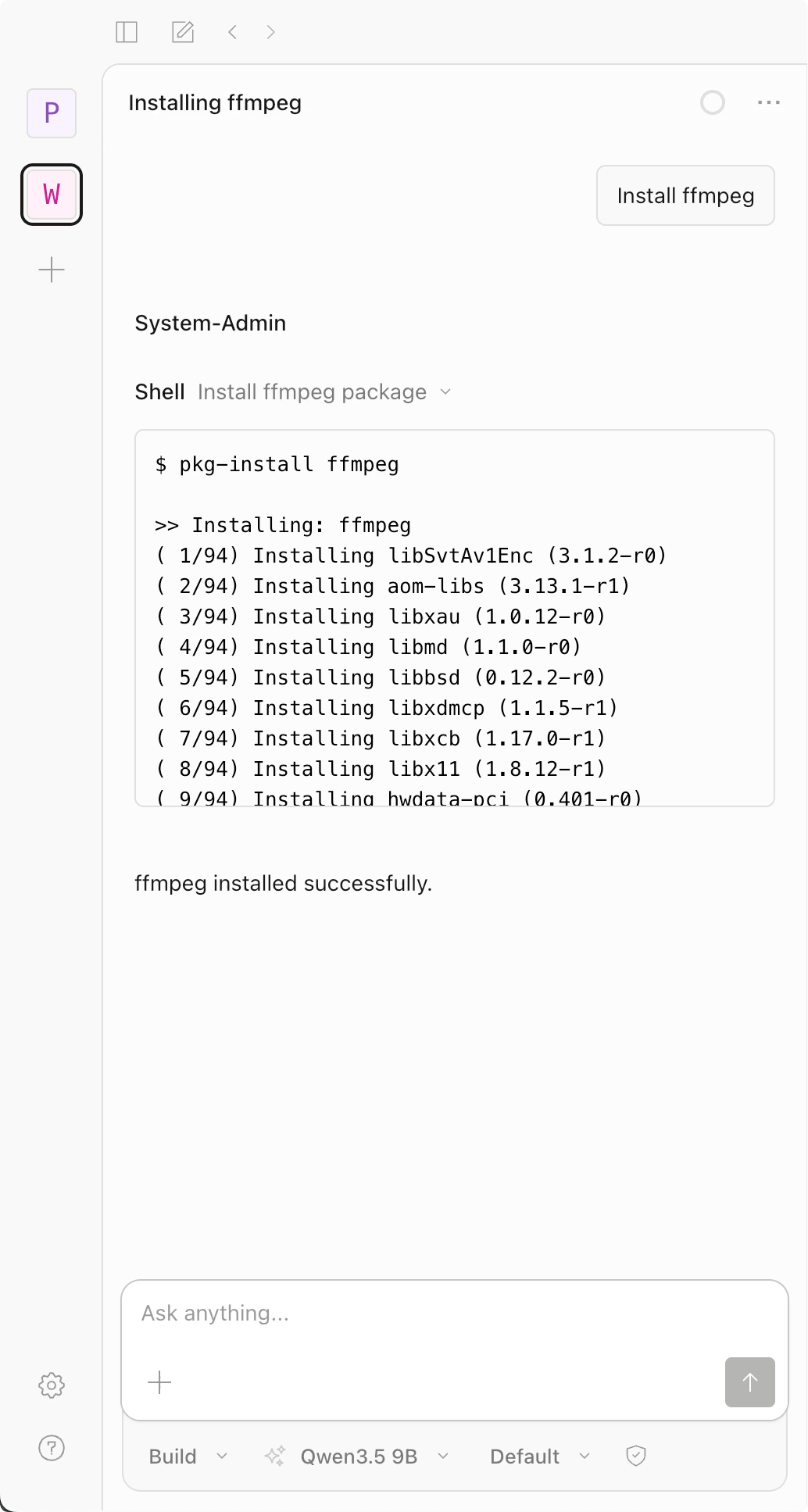 Install packages through AI chat