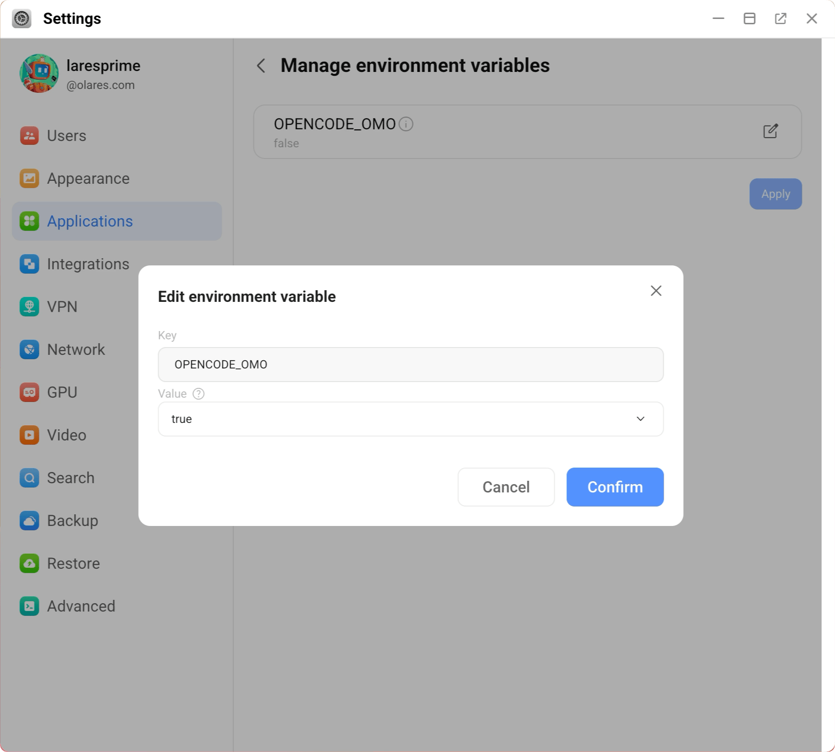 Set OPENCODE_OMO to true