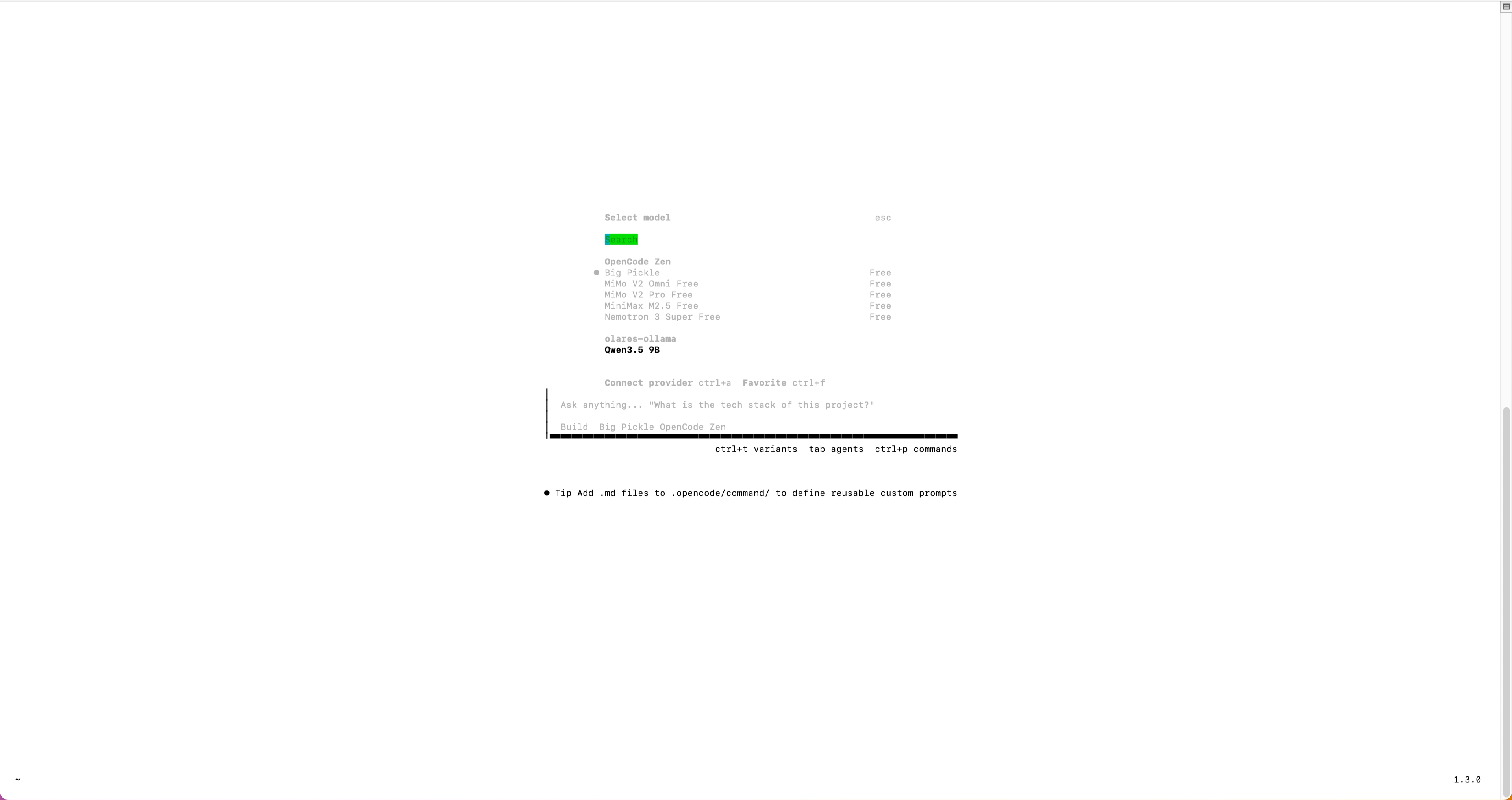 Select model in terminal TUI