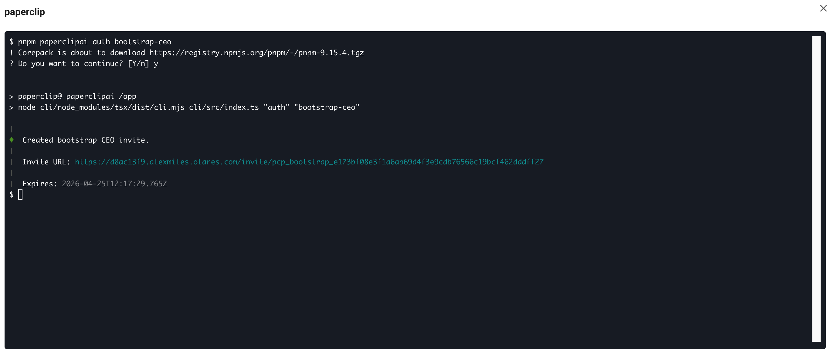 Bootstrap command result with invite URL