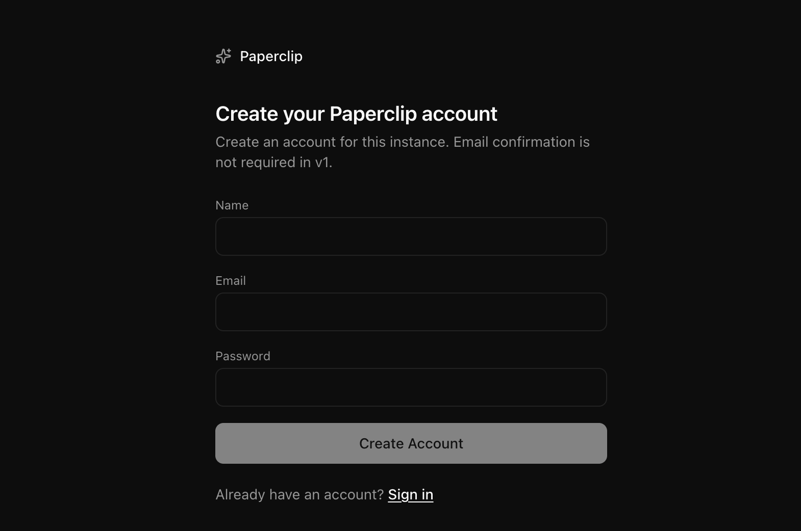 Paperclip create account page