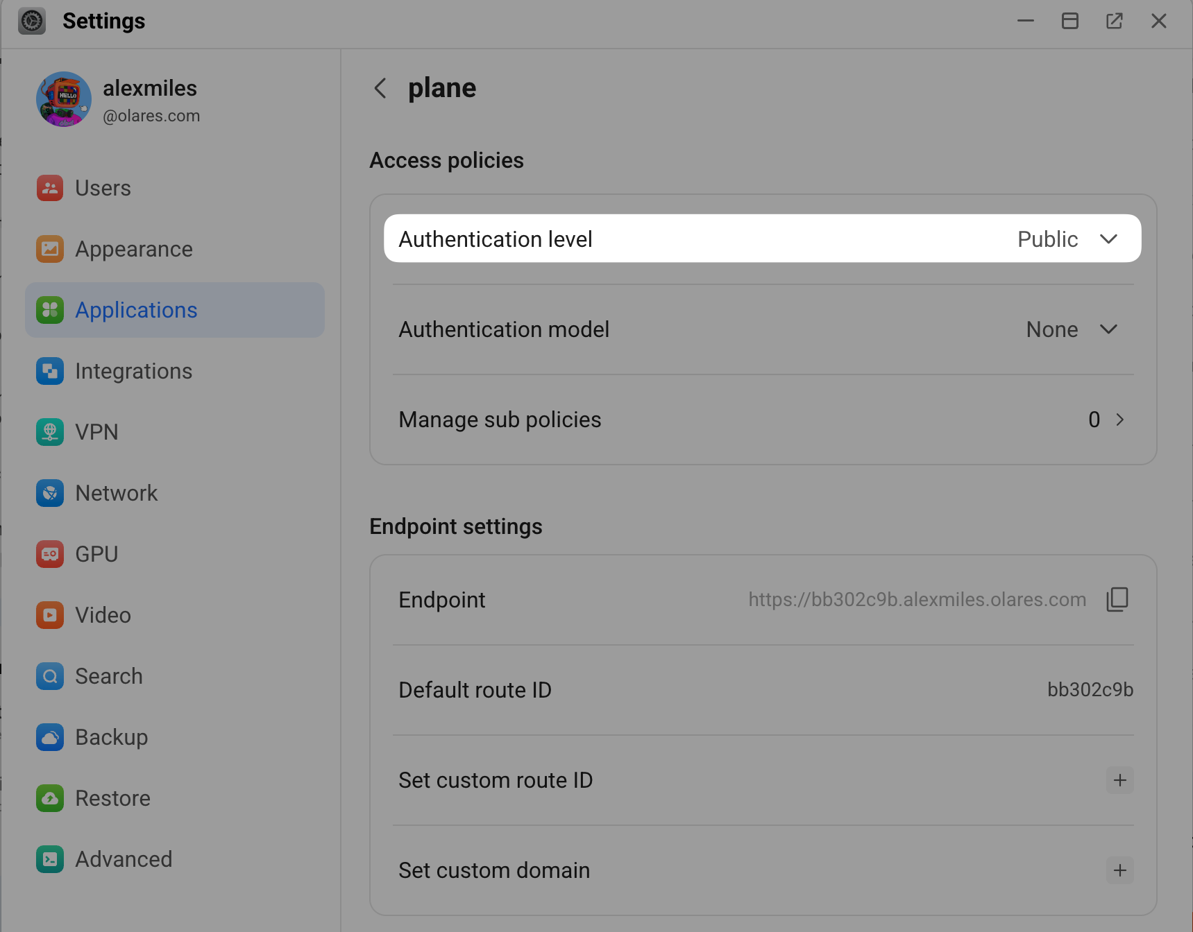 Change authentication level for Plane