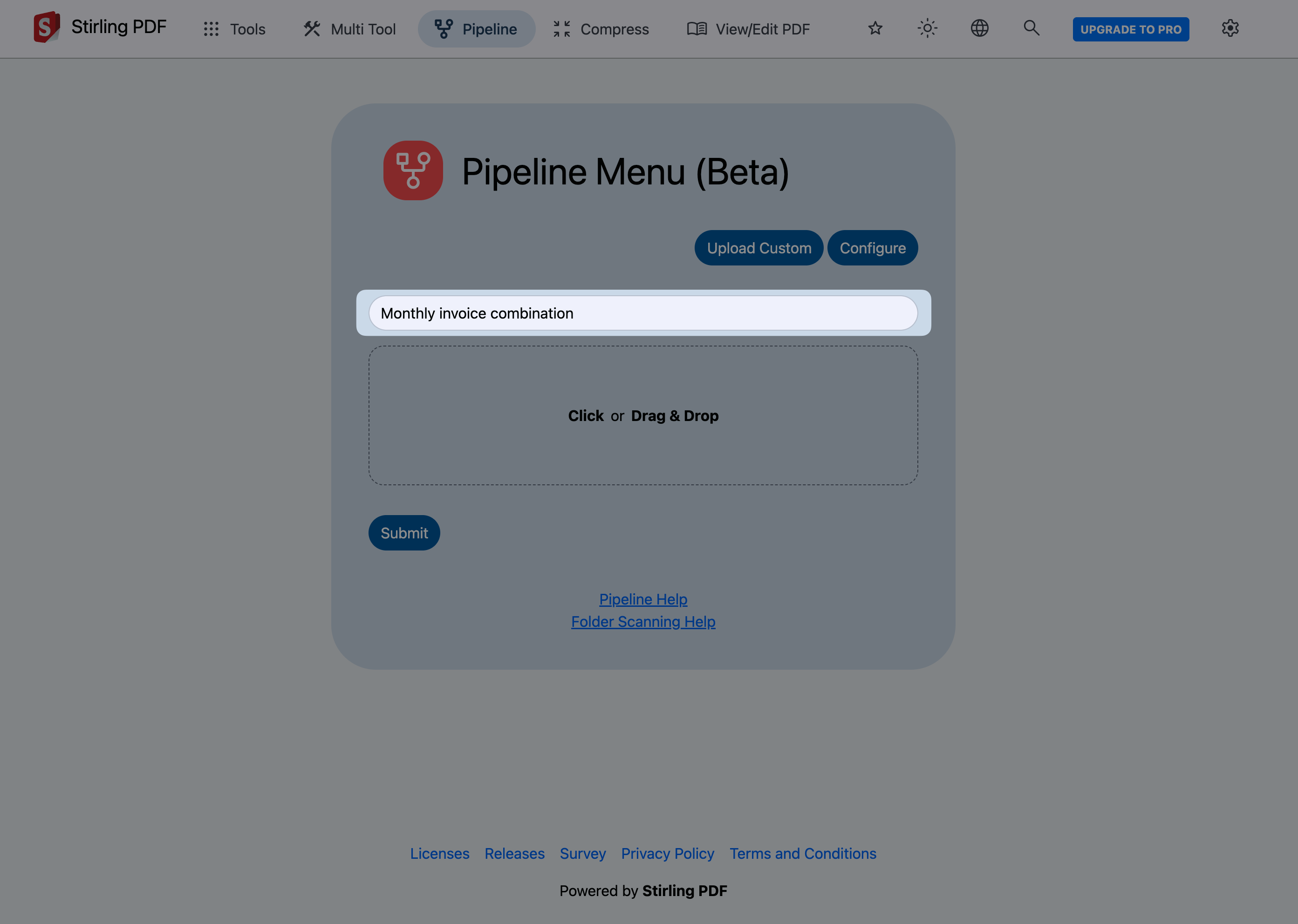 Select pipeline to use