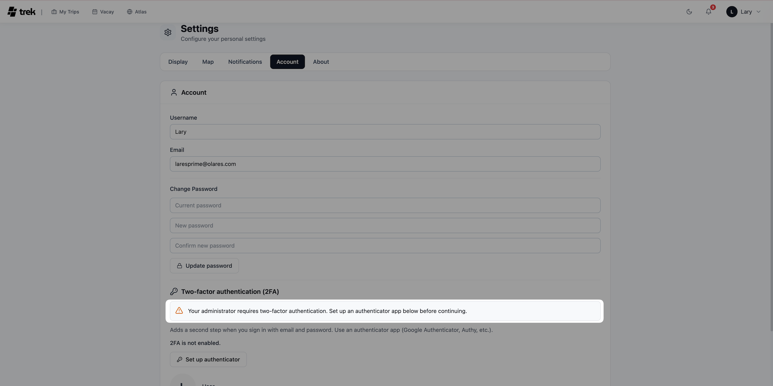 Member enable 2FA notification
