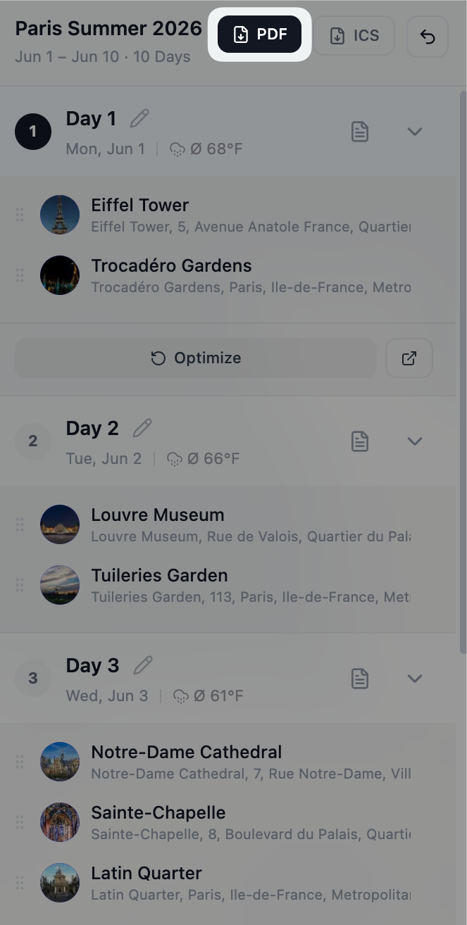 Export plan as a PDF