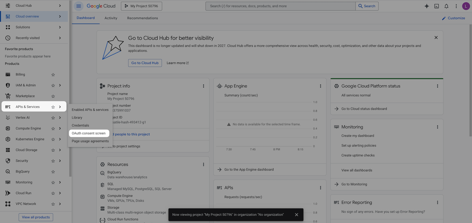 Select OAuth consent screen