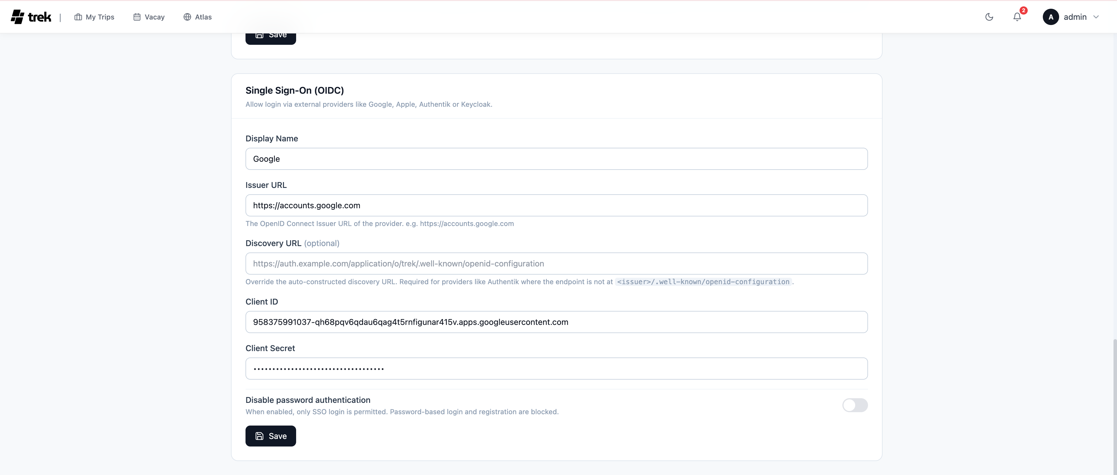Paste OIDC credentials