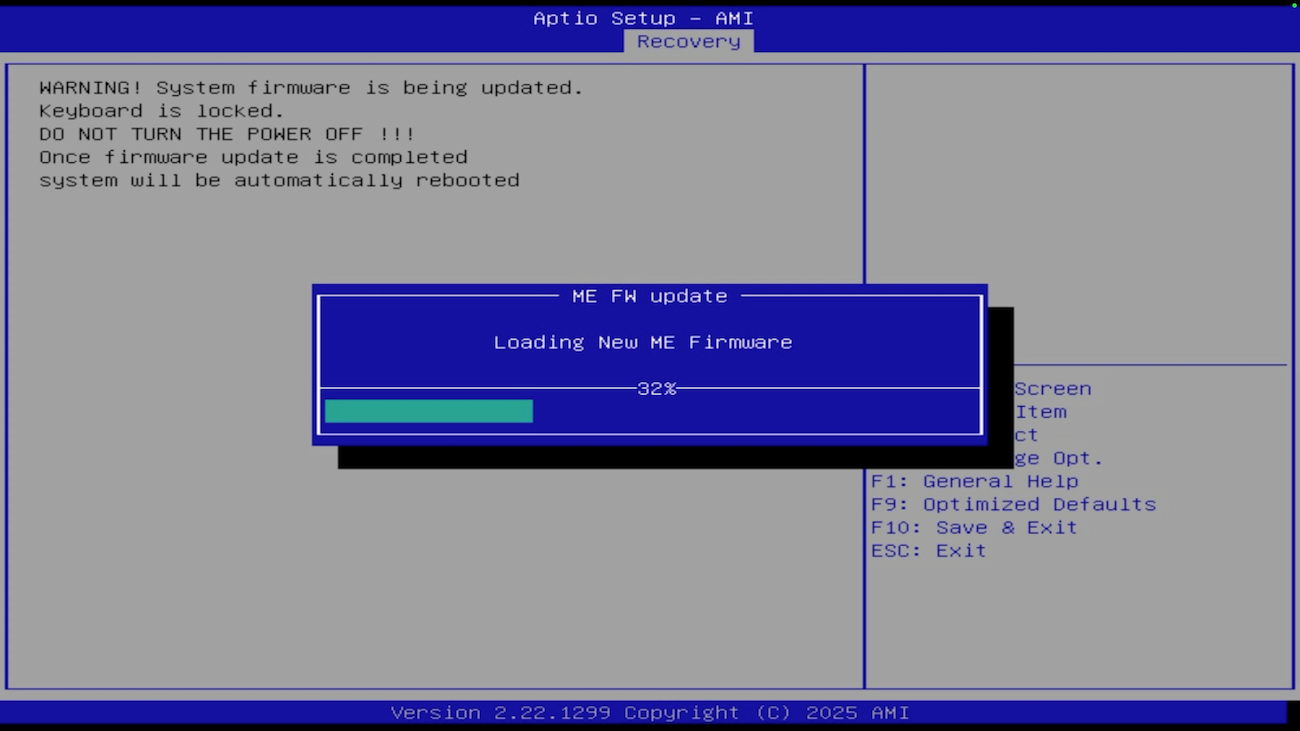 BIOS flash progress screen - ME FW Update