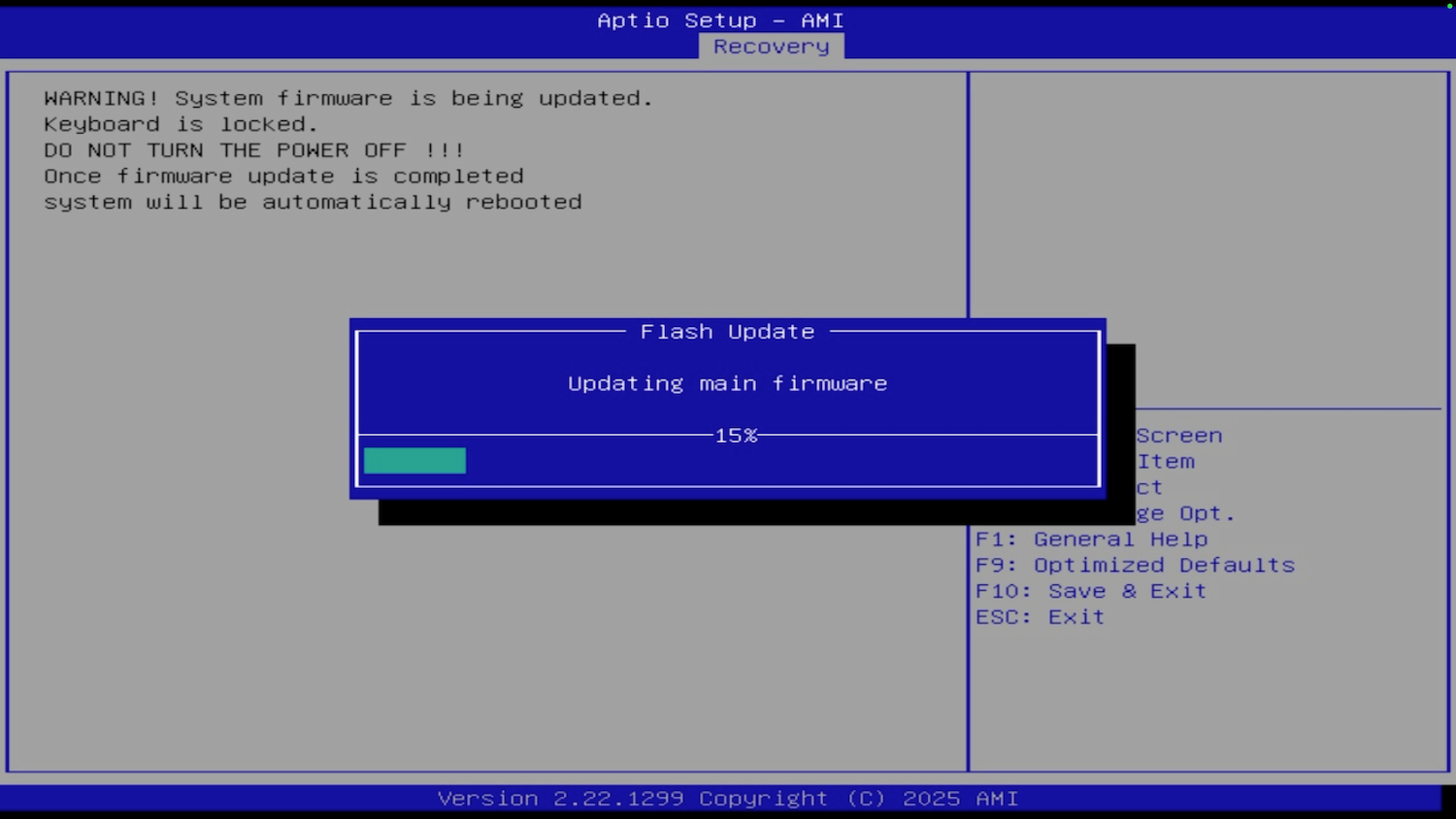BIOS flash progress screen
