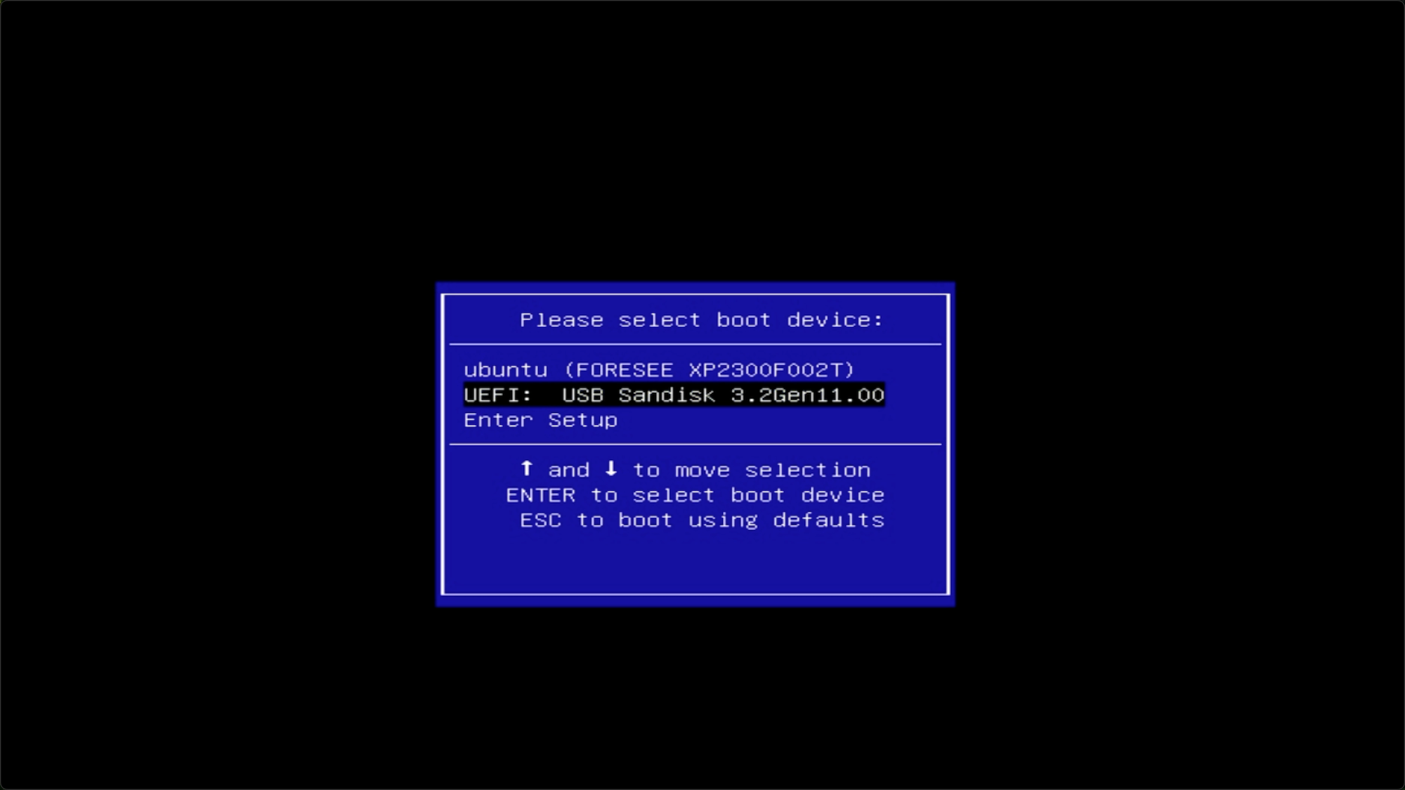 Select USB boot device