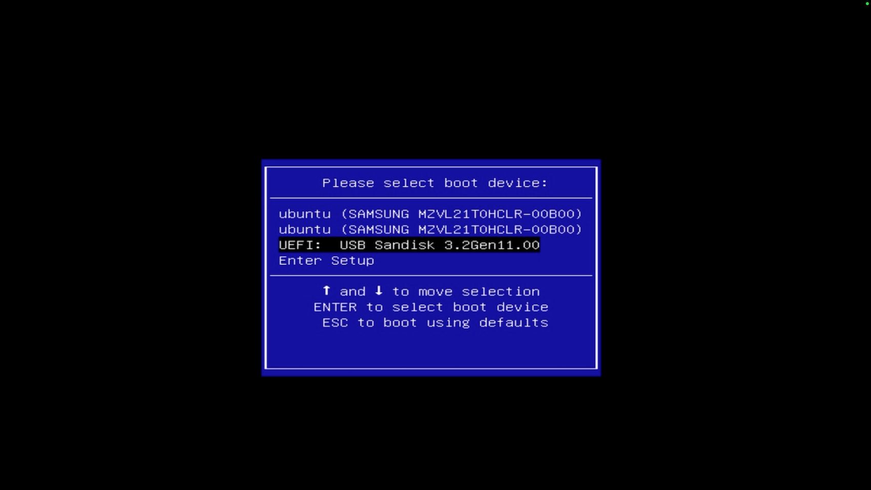 Select USB boot device