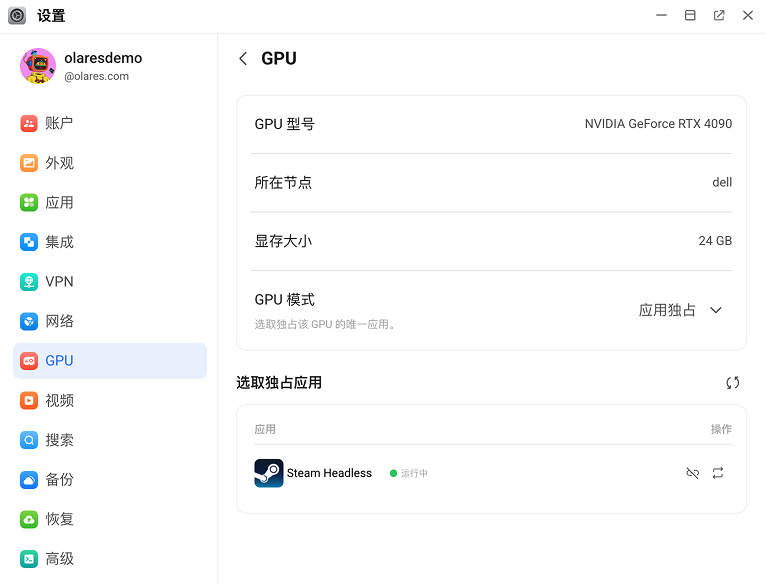 应用独占-多 GPU