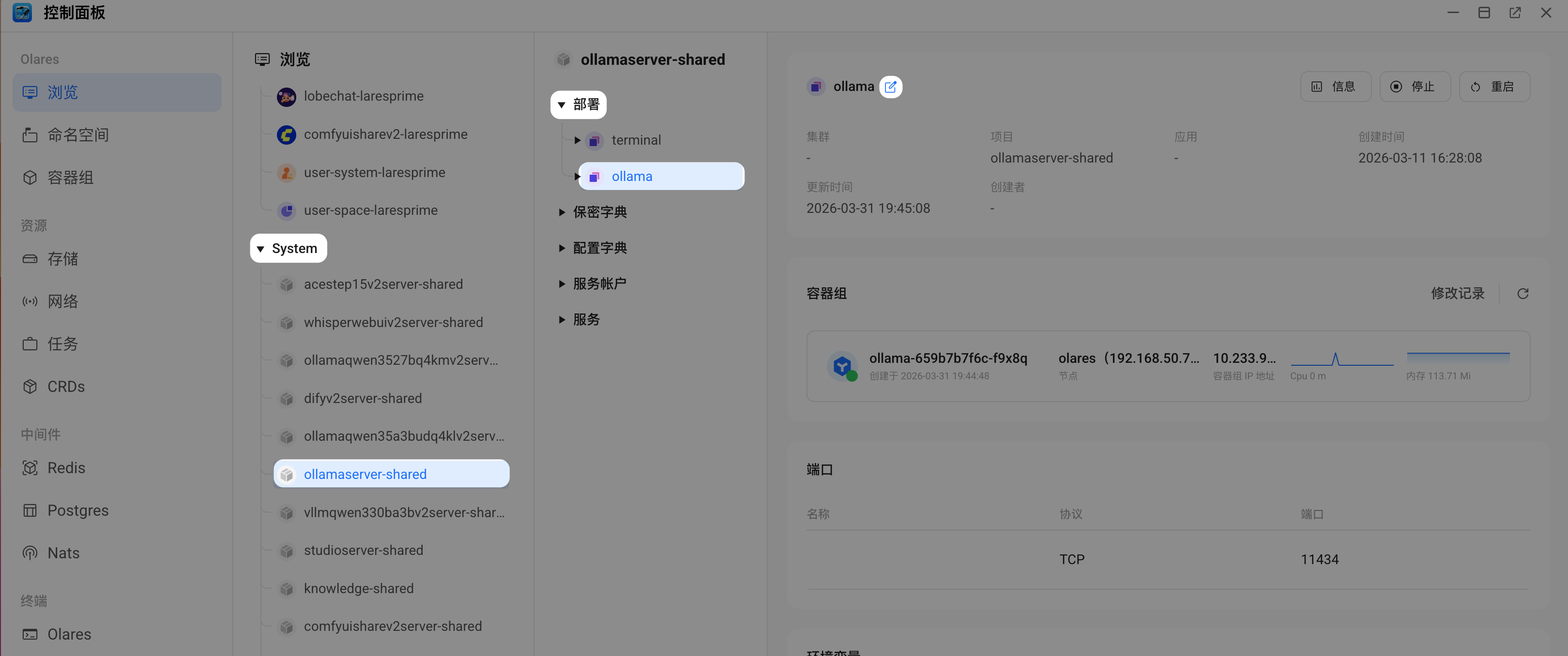 在系统命名空间中定位 Ollama